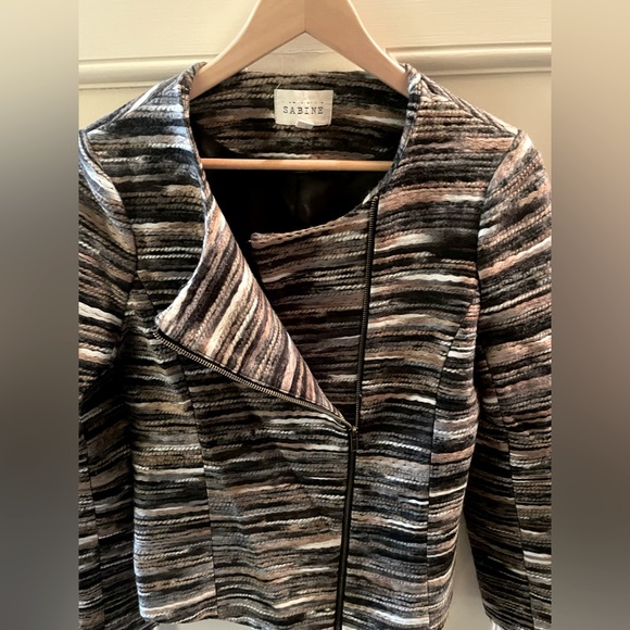 Sabine Tweed Scoop Neck Asymmetrical Zip Blazer Jacket Size M - Picture 14 of 14